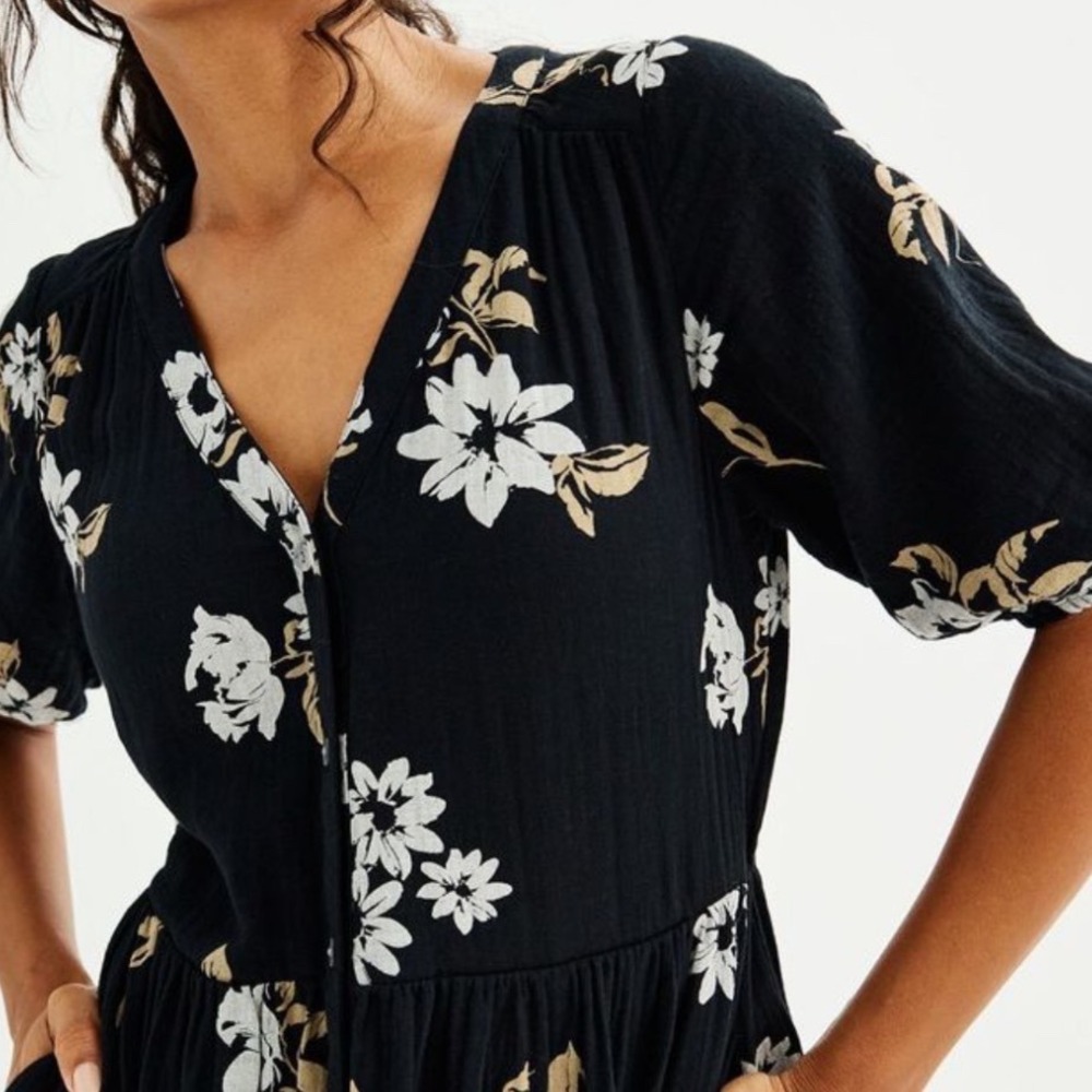 Sonoma Midi Dress Womens Large Black Floral Button Front Tiered NEW w/ tag Boho